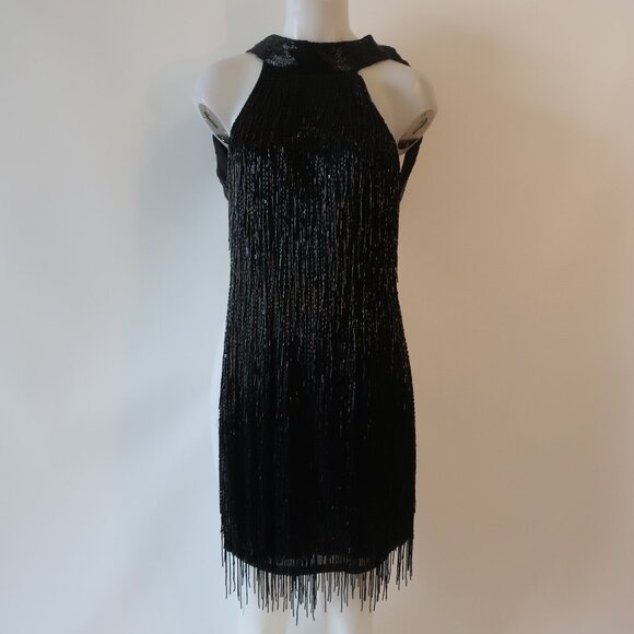 Womens Shag Boutique Black Beaded Fringe Dress XS - Picture 1 of 9